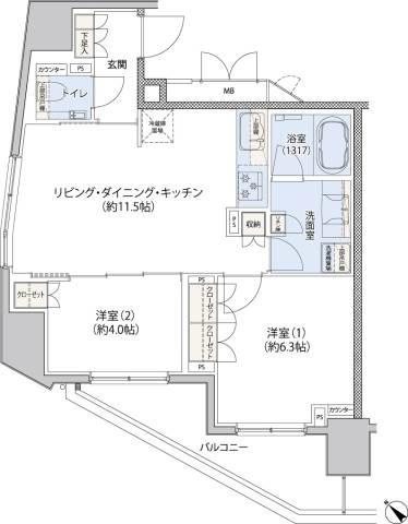 レジディア文京小石川II（クレヴィアリグゼ小石川） 1501号室 間取り図