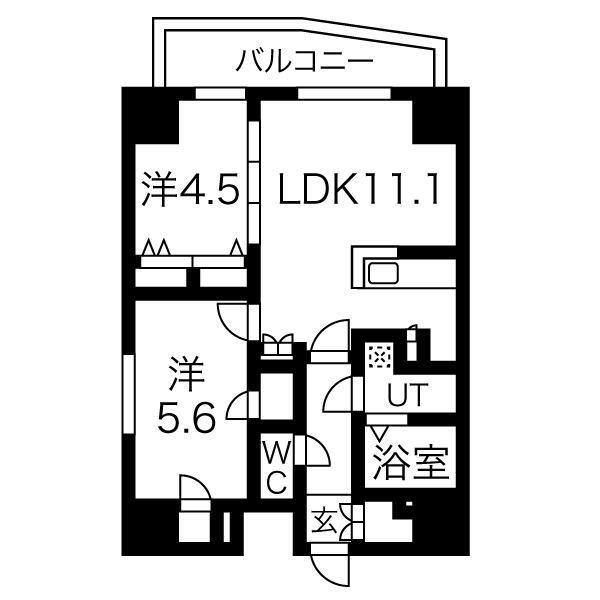 プレール・ドゥーク文京本郷 1201号室 間取り図