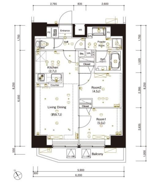 マーロ後楽園 1001号室 間取り図