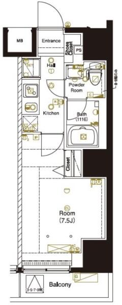 マーロ後楽園 802号室 間取り図