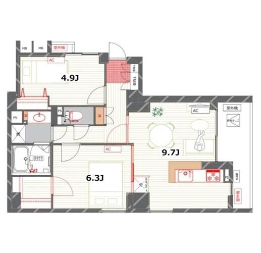 アブレスト動坂 702号室 間取り図