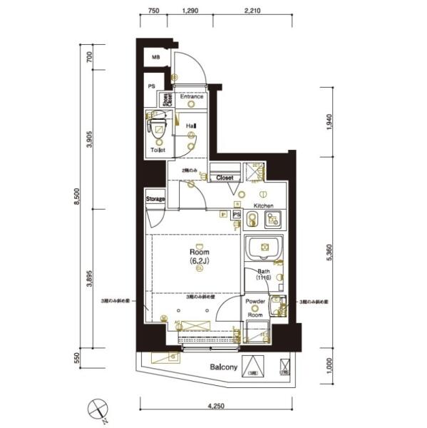 マーロ後楽園 203号室 間取り図